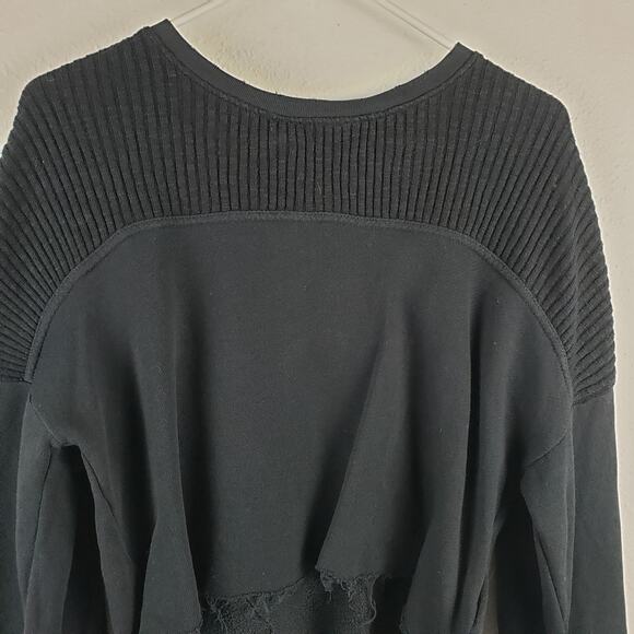 Current Elliott Women's L Acture Cropped Sweater Black Distressed‎ Frayed Grunge - Picture 2 of 10